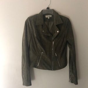 Green faux suede biker jacket